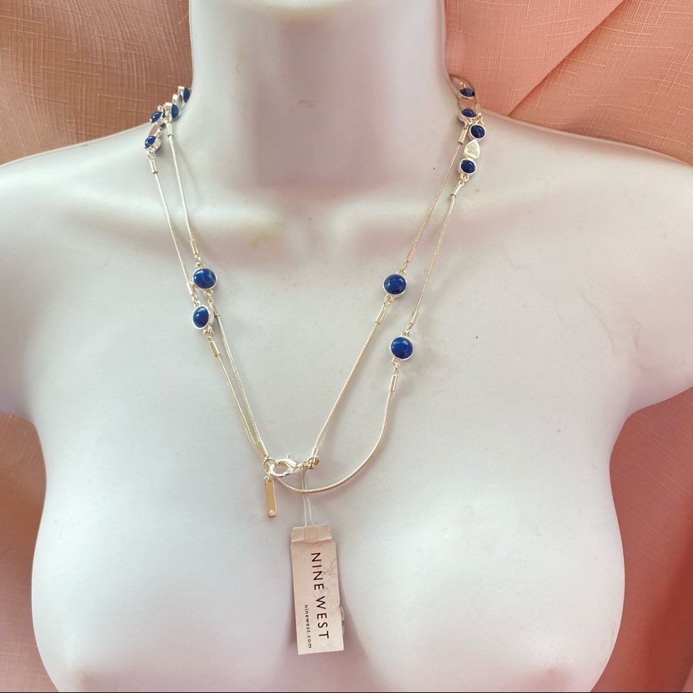 NINE WEST Silver Blue Long Necklace NWT